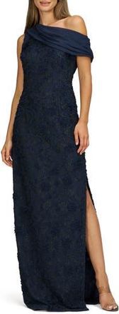 JS Collections Elodie Floral One-Shoulder Cotton Blend Gown in Deep Navy at Nordstrom Rack, Size 10