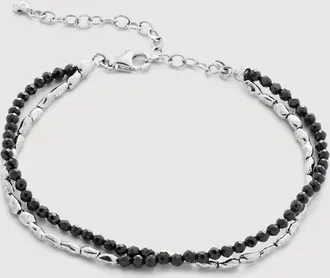 Monica Vinader Sterling Silver Mini Nugget Gemstone Beaded Bracelet Black Spinel