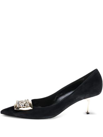 Sarah & Sebastian 50mm crystal-buckle suede pumps - Black