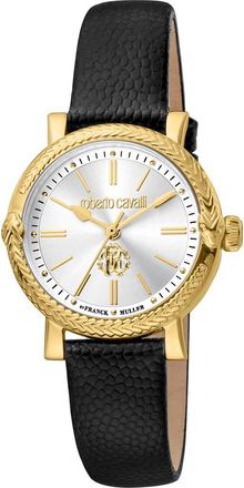 Roberto Cavalli Snakeskin Embossed Leather Strap Watch, 30mm in Black at Nordstrom Rack