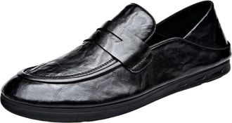 Generic Mens Slip On Driving Loafers Black Soft Sole Casual Fashion Moccasins Comfortable Flat Shoes Lightweight Anti Slip Design for Daily Wear(7.5)