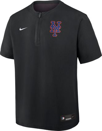 Nike New York Mets Authentic Collection Nike Mens Dri-FIT MLB 1/4-Zip Short-Sleeve Windshirt in Black | 04HF0GIMNME-Q9T