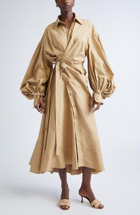 Zimmermann Rebellion Long Sleeve Cotton Poplin Shirtdress in Olive at Nordstrom, Size 0P