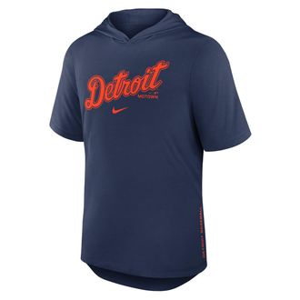 Nike Detroit Tigers Arched Wordmark Nike Mens Dri-FIT MLB Hooded T-Shirt in Blue | 03NB44BDG-6XV