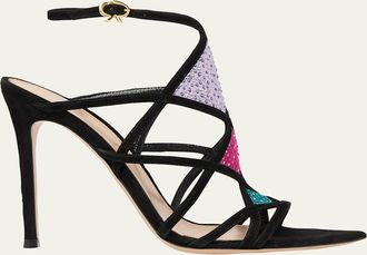 Gianvito Rossi 105mm Confetti Embellished Suede and Mesh Sandals