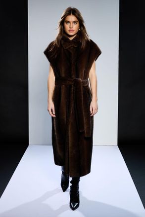 Runway Womens 1.8.1.8 Faux Fur Sleeveless Longline Gilet - Brown - Size 6 UK