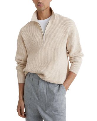 Reiss Prop Half Zip Ribbed P Sweater
