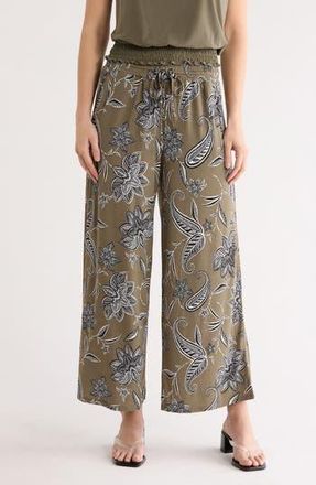 Ellen Tracy Smocked Crop Pants in Olive Wildflower at Nordstrom Rack, Size X-Small