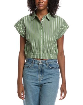 Current Elliott Extended Shoulder Cap Sleeve Cropped Blouse