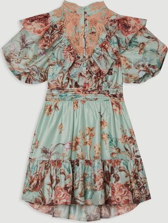 Karen Millen Womens Floral Applique Lace Mini Dress - Peach - Size 14 UK