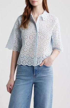 Frame Denim The Petal Eyelet Crop Shirt in Ice Blue at Nordstrom, Size X-Small