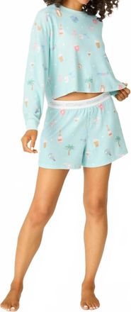 PJ Salvage Womens Boyfriend Boxer Ornament Print Shorts Set In Light Mint