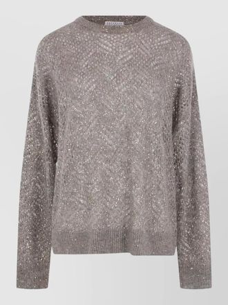 Brunello Cucinelli sequin crew neck top long sleeves ribbed