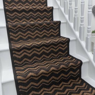 Runrug Stair Runner Carpet - Durable, Non-Slip, 7mm - Chevron in Black | Size: 80 cm x 570 cm