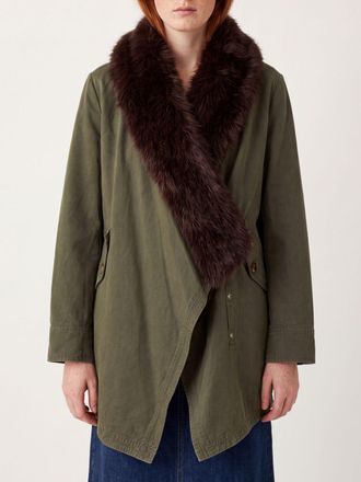 Liu Jo Knee-Length Cotton Parka with Fur Collar