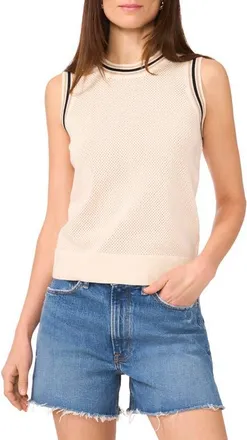 Vince Camuto Tipped Mesh Tank Sweater in Soft Cream at Nordstrom, Size Large