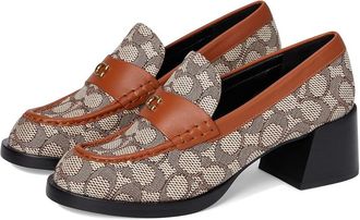 Coach Natalie Loafer In Signature Textile Jacquard Womens Flat Shoes Cocoa/Burnished Amber : 5.5 B - Medium, Leather