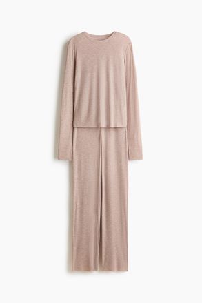 H&M Gerippter Pyjama - Beigemeliert