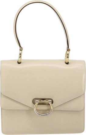Celine Vintage Top Handle Bag Glazed Leather Ecru Leather Handbag (Pre-Owned)
