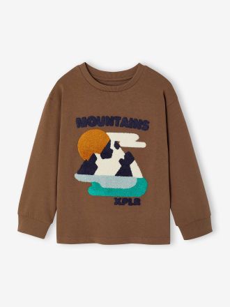 Vertbaudet Langarmshirt f&uuml;r Jungen mit Frottee-Motiv hellbraun