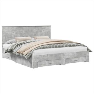 vidaXL Estructura De Cama Con Cabecera Gris Concreto 180 X 200 Cm Vidaxl