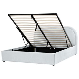 Beliani Cama Moderna Con Almacenaje De Tela Azul Claro 140 X 200 Cm Quillien