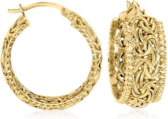 Ross-Simons 18kt Gold Over Sterling Beaded-Edge Byzantine Hoop Earrings
