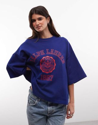 Polo Ralph Lauren t-shirt varsity con stemma blu