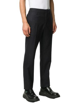 Ferragamo Pinstriped Wool Trousers - Blue