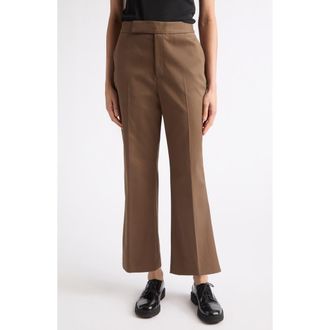 Nellie Partow Sullivan Creased Flared Cotton Twill Pants in Mocha at Nordstrom, Size 10