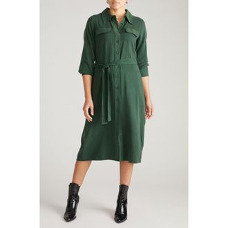 Universal Standard Cooling Long Sleeve Stretch Cupro Blend Shirtdress in Forest Green at Nordstrom, Size 3Xl