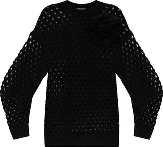 Blumarine Wol trui met opengewerkte details - Dames - Ronde hals truien - Zwart - M/L - Wol - Truien & Vesten