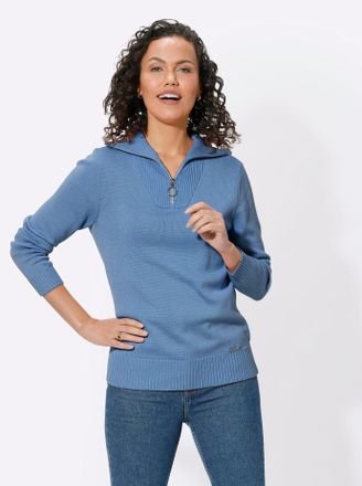 Casual Looks Troyer CASUAL LOOKS Troyer-Pullover, Damen, Gr. 36, blau (himmelblau), 50% Baumwolle, 50% Polyacryl, unifarben, Pullover Troyer