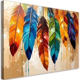 Artgeist Quadro su tela, Piume colorate effetto vernice beige - 100x70