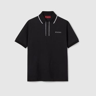 Gucci Cotton Piquet Polo Shirt With Embroidery, Size XXXL, Black