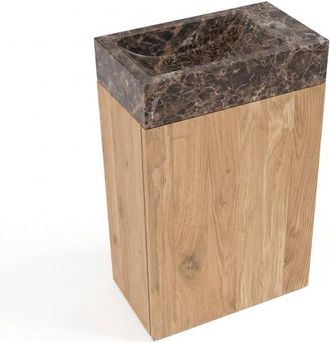 Saniclass Holz Pure Toiletmeubelset - 40x60.5cm - 1 deur - fontein dark emporador - kraangat rechts - eiken natural