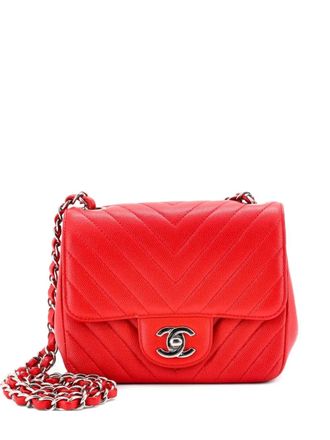Chanel Square Classic Single Flap Bag Chevron Caviar Mini crossbody bag - Red