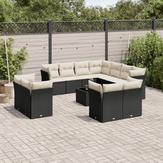 vidaXL Set De Sof&aacute;s De Jard&iacute;n 12 Piezas Cojines Rat&aacute;n Sint&eacute;tico Negro Vidaxl
