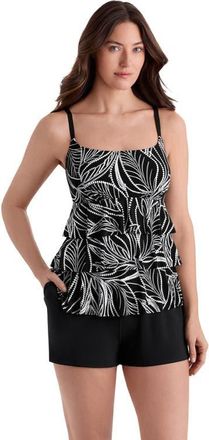 Longitude Faux Ruffle Shortini Long Torso Swimsuit in Night Fern at Nordstrom, Size 24