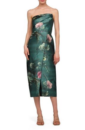 Kay Unger Amelie Floral Strapless Mikado Sheath Cocktail Dress in Emerald at Nordstrom, Size 18