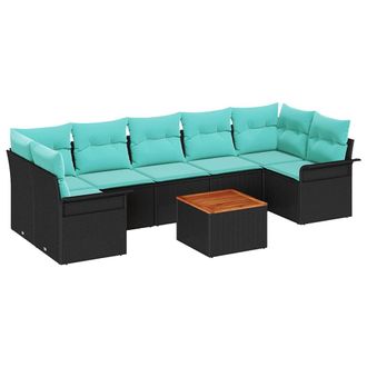 vidaXL Conjunto De Sof&aacute;s De Jard&iacute;n 8 Pcs Negro Rat&aacute;n Sint&eacute;tico Vidaxl