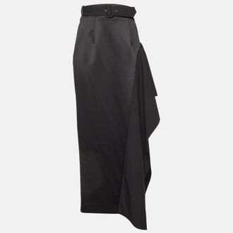 Solace London Black Crepe & Satin Kaya Draped Maxi Skirt