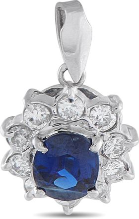Luxury Bazaar Platinum 0.26 ct Diamond and 0.65 ct Sapphire Flower Pendant MF12-010626
