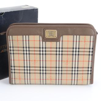 Burberry Brown Leather Canvas Pouch (Pre-Owned)