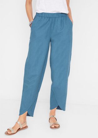 Bonprix 3/4-Hose BONPRIX 3/4-Hose aus leichtem Leinen-Mix, Damen, Gr. 46, N-Gr, blau (jeansblau), Obermaterial: 55% Leinen, 45% Baumwolle, regular fit, Hosen 