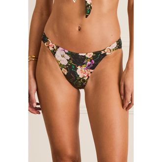 Aqua Blu Australia Ring Front Alexis Cheeky Pant Bikini Bottom in Black Floral Print at Nordstrom, Size 10