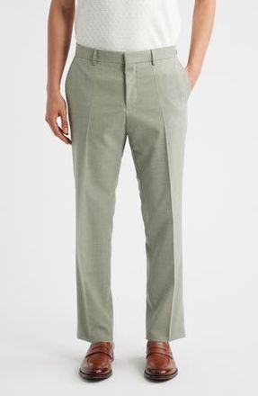 BOSS Genius Slim Fit Microcheck Flat Front Stretch Dress Pants in Medium Green at Nordstrom Rack, Size 40 X R