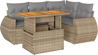 vidaXL Vidaxl - Juego De Sof&aacute;s Jard&iacute;n Con Cojines 5 Pzas Rat&aacute;n Sint&eacute;tico Beige