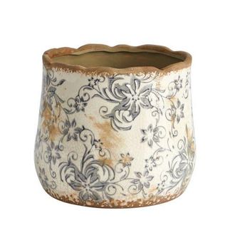 Nearly Natural 7-in Tuscan Ceramic Gray Scroll Planter in White at Nordstrom