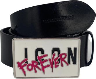 Dsquared2 Icon Forever Plaque Riem - Dames - Riemen - Zwart - 85 CM - Leer - Accessoires